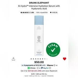 drunk elephant B-Hydra™ Intensive Hydration Serum with
Hyaluronic Acid